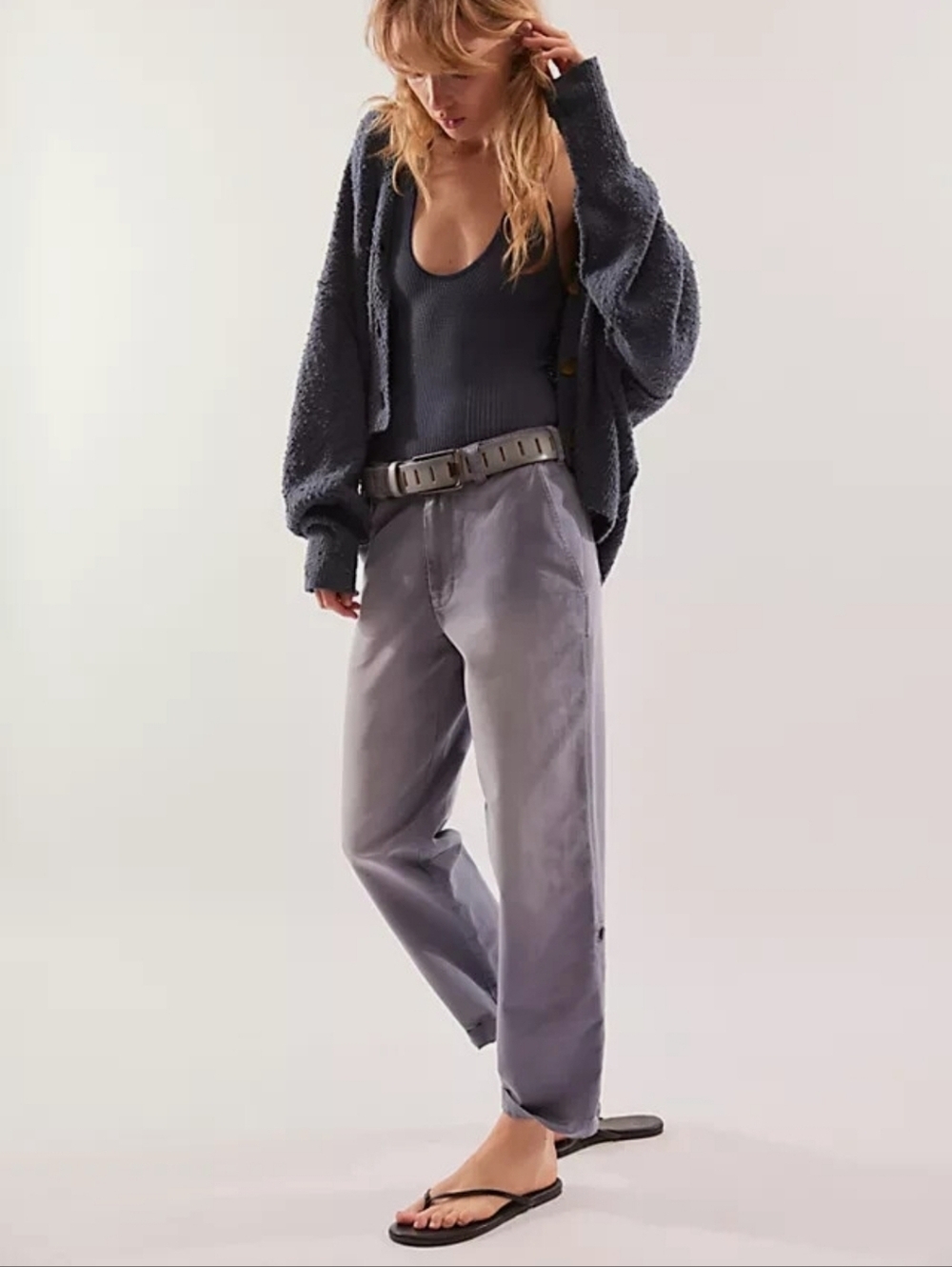 Free People Cleo Washed Chino Pants Blue Mirage Slim Straight Fit Convertible